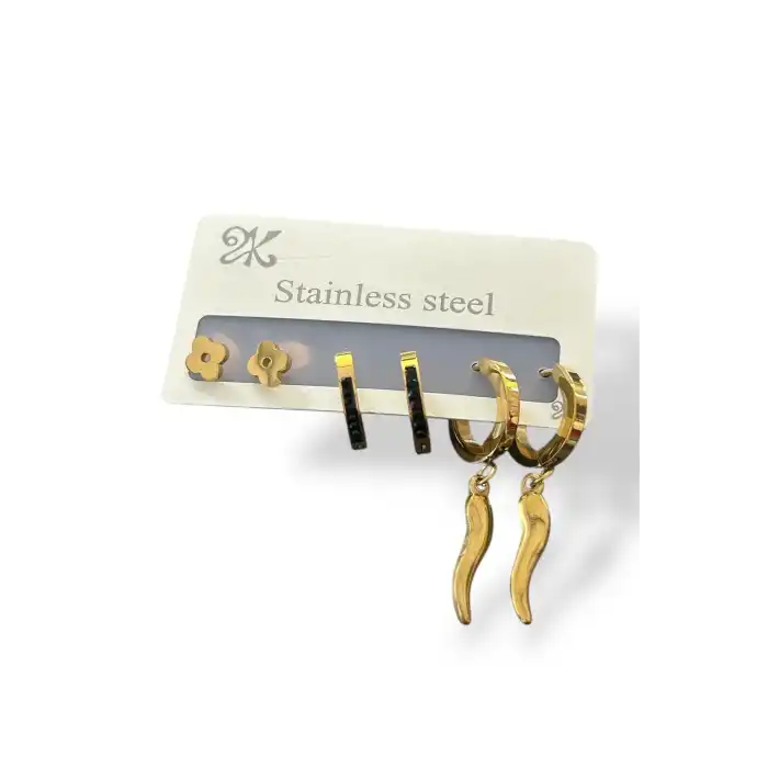 6lı Altın Renk Karışık Figürlü Çelik Küpe Set