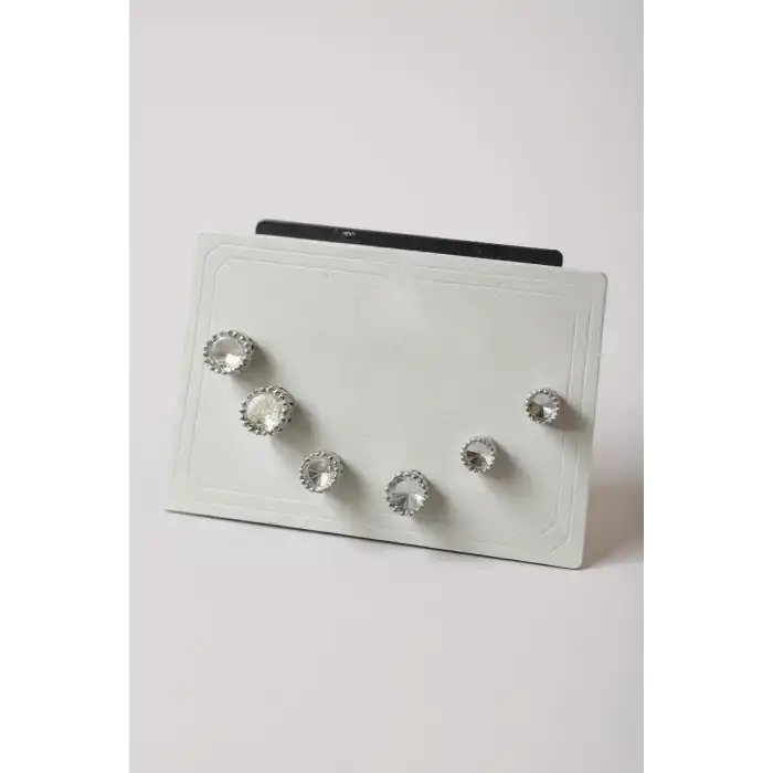 6lı Gümüş Renk Taş Detaylı 14K Altın Kaplama Küpe Set