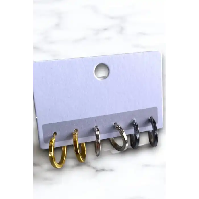 6lı Karışık Renk Halka Küpe Set