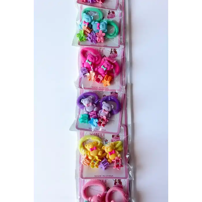 6lı Karışık Renk Karışık Figürlü Lastik Toka Ve Mandal Toka Set