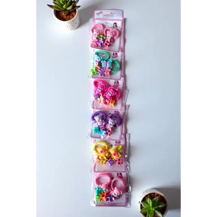 6lı Karışık Renk Karışık Figürlü Lastik Toka Ve Mandal Toka Set