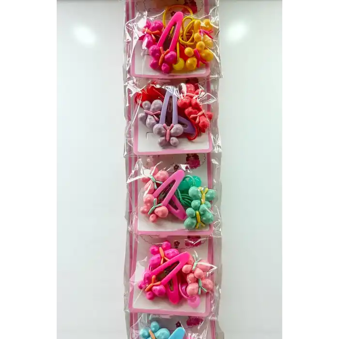 6lı Karışık Renk Kelebek Figürlü Lastik Toka Ve Yan Toka Set