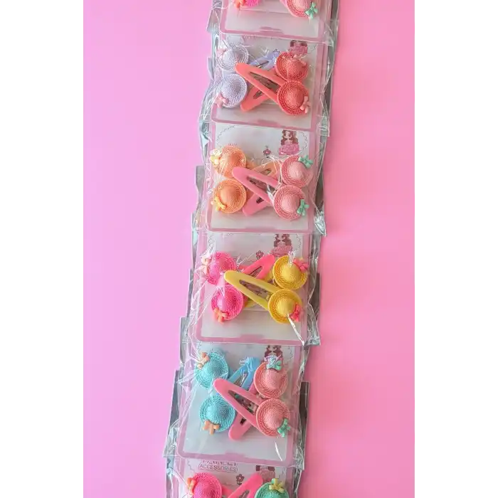 6lı Karışık Renk Şapka Figürlü Yan Toka Set
