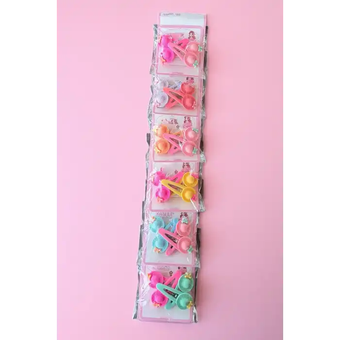 6lı Karışık Renk Şapka Figürlü Yan Toka Set