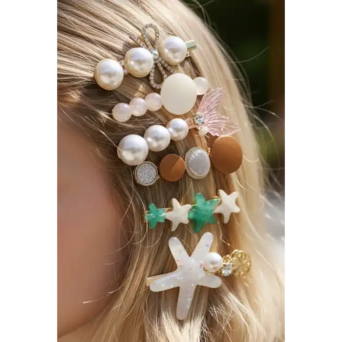 6lı Pembe Renk Karışık Figürlü Toka Set