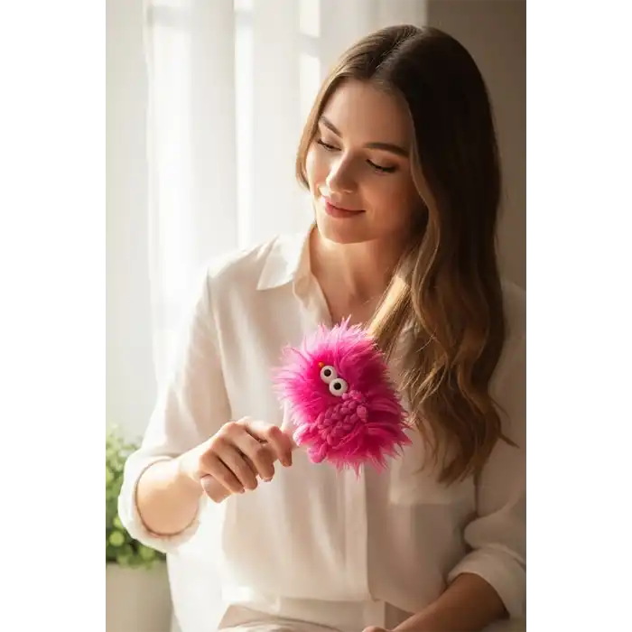 Pembe Renk Canavar Figürlü Charm Takılabilir Saç Fırçası/Tarak