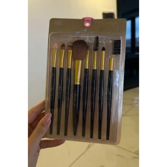 8li Altın Ve Siyah Renk Makyaj Fırçası Set