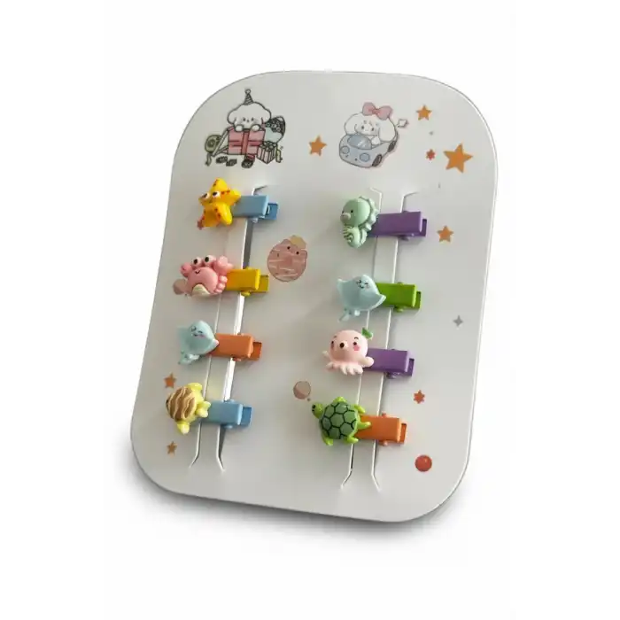 8li Karışık Renk Hayvan Figürlü Çocuk Mini Yan Toka Set
