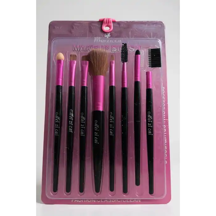 8li Pembe Ve Siyah Renk Makyaj Fırçası Set