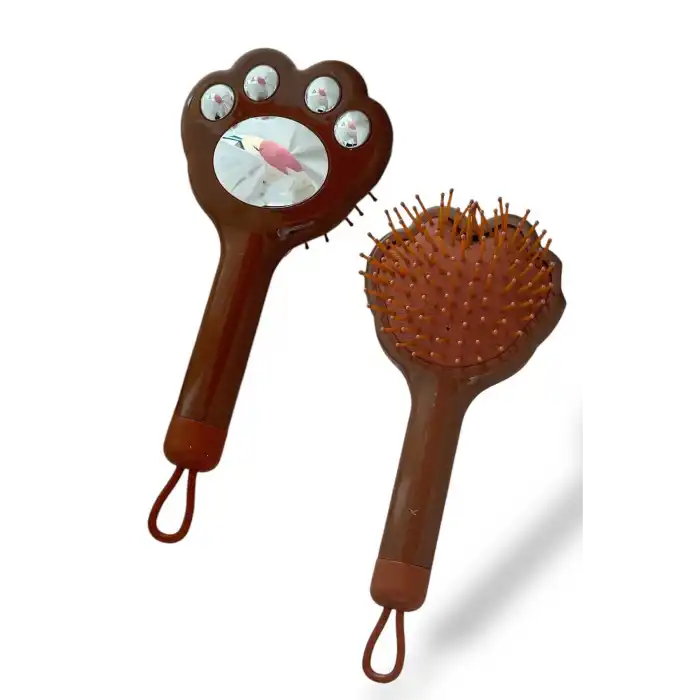 Acı Kahve Renk Pati Figürlü Saç Tarama Fırçası/ Tarak