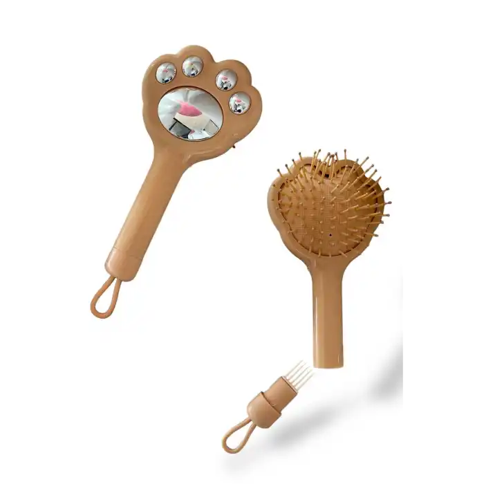 Açık Kahve Renk Pati Figürlü Saç Tarama Fırçası/ Tarak