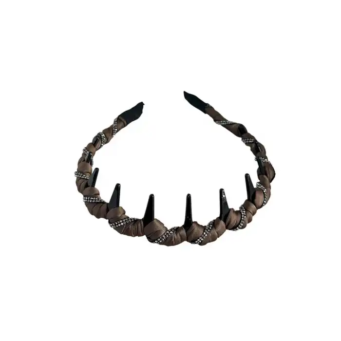 Açık Kahve Renk Taş Detaylı Taraklı Taç