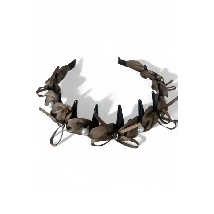 Açık Kahve Renk Taş Ve İnci Detaylı Taraklı Taç