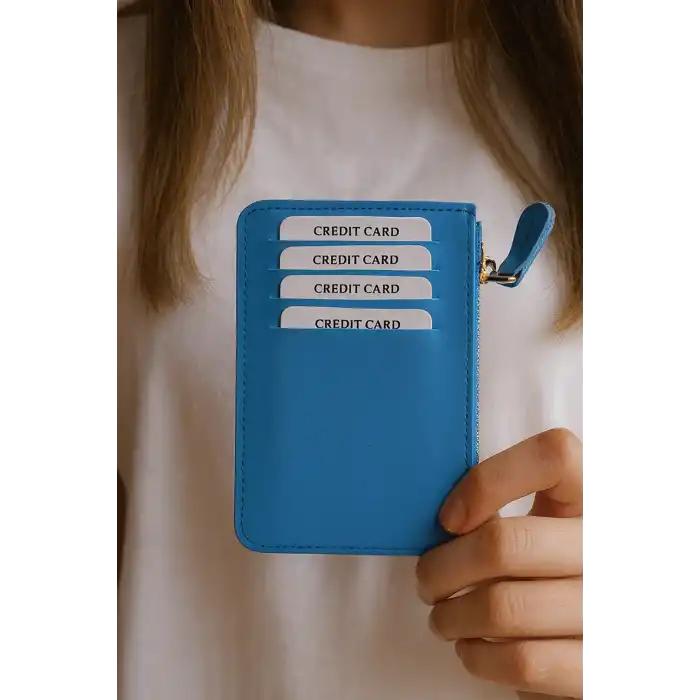 Açık Mavi Renk Deri Kadın Cüzdan/ Kartlık