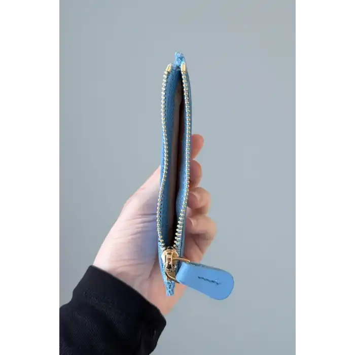 Açık Mavi Renk Deri Kadın Cüzdan/ Kartlık