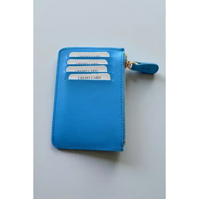 Açık Mavi Renk Deri Kadın Cüzdan/ Kartlık