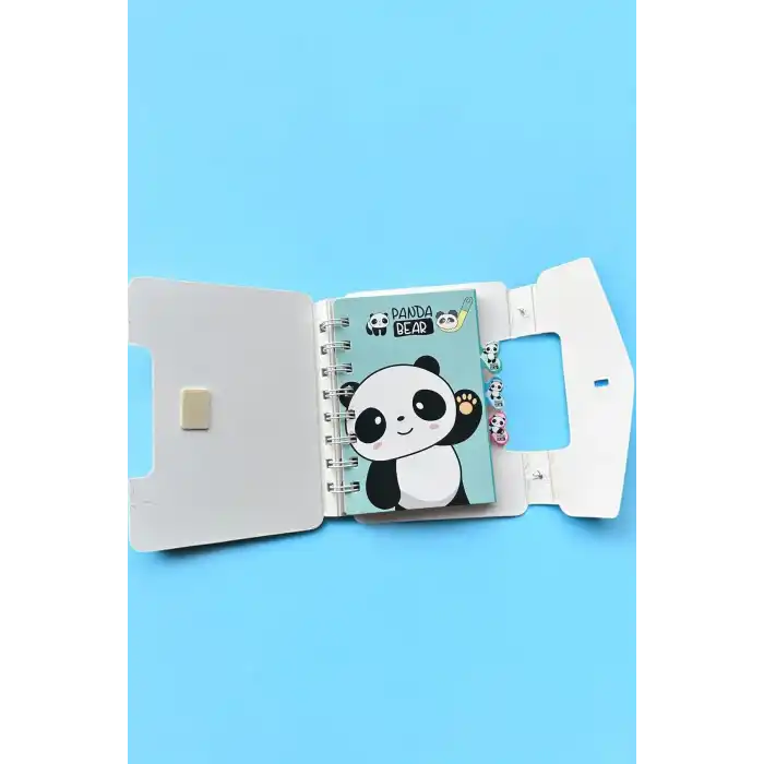 Açık Mavi Renk Panda Figürlü Kilit Detaylı Not Defteri