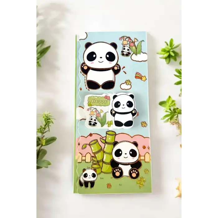 Açık Mavi Renk Panda Figürlü Yapışkanlı Not Kağıdı