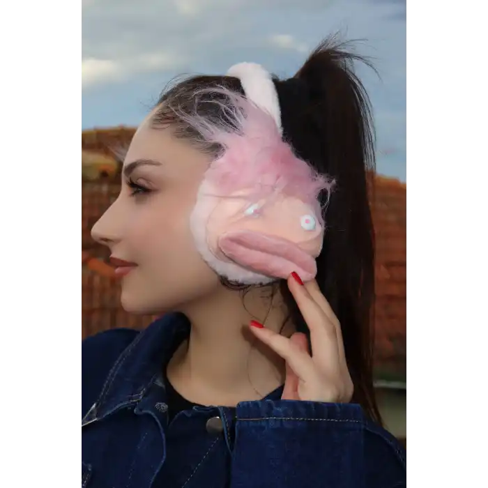 Açık Pembe Renk Canavar Figürlü Peluş Kulaklık