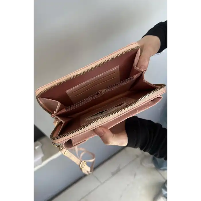 Açık Pembe Renk Deri Kadın Çanta