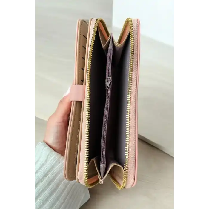 Açık Pembe Renk Deri Kadın Cüzdan