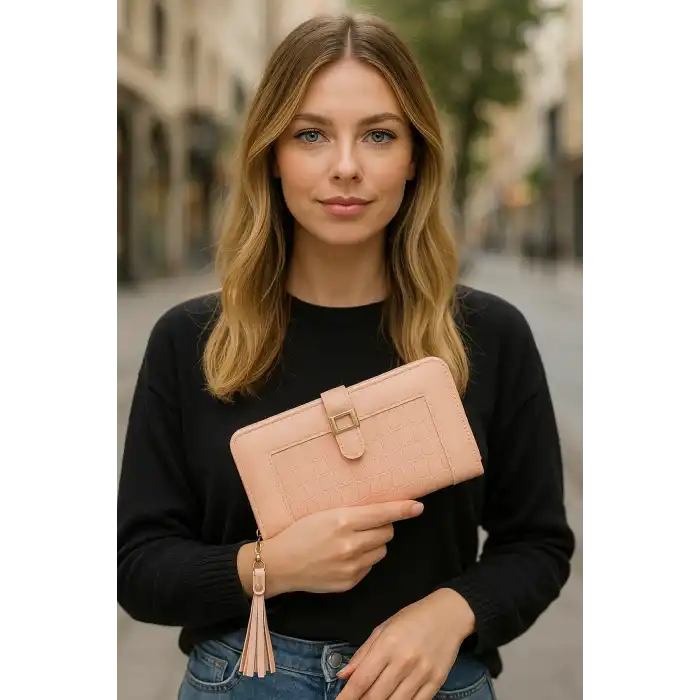 Açık Pembe Renk Deri Kadın Cüzdan