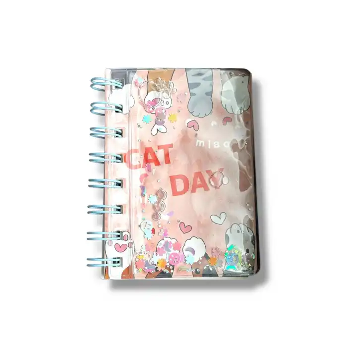 Açık Pembe Renk Pati Figürlü Cat Day Yazılı Defter