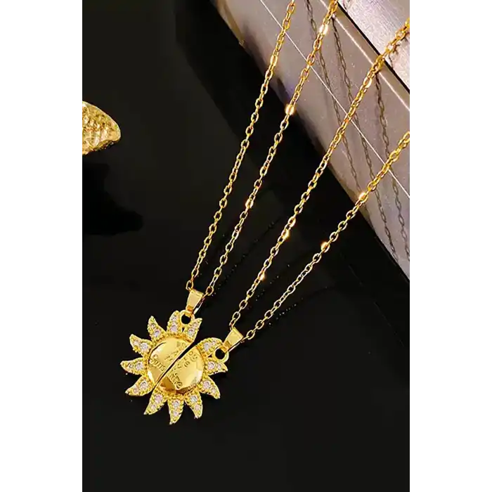 Altı Renk Güneş Figürlü İkili Çelik Çift/ Best Friend Kolyesi