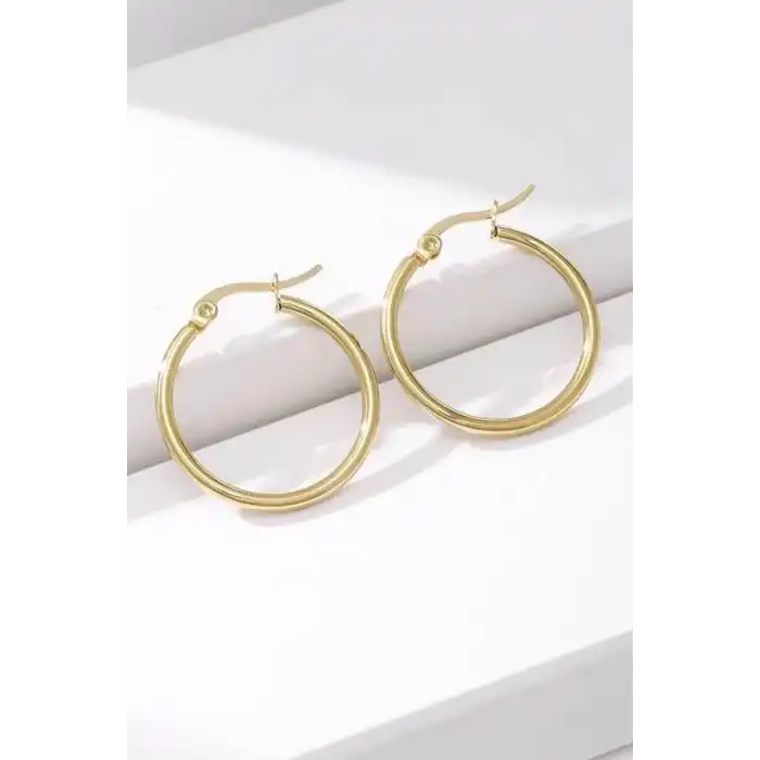 Altın Renk 25MM Çelik Halka Küpe (Çift)
