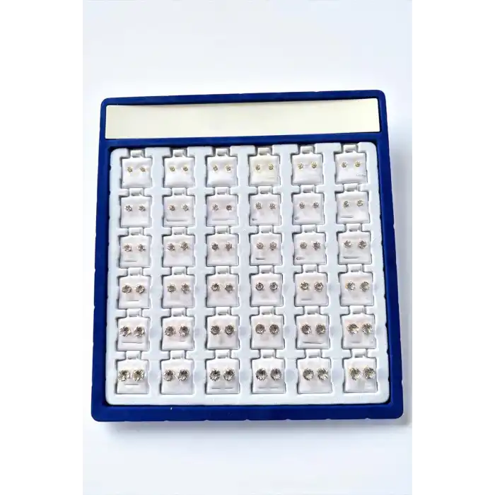 Altın Renk 36lı Taş Detaylı Küpe Set