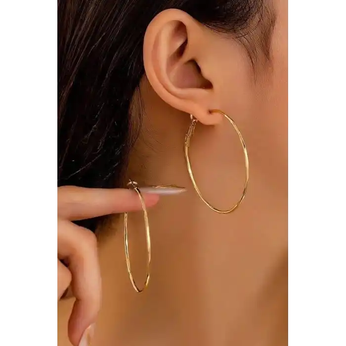 Altın Renk 55MM Çelik Halka Küpe (Çift)