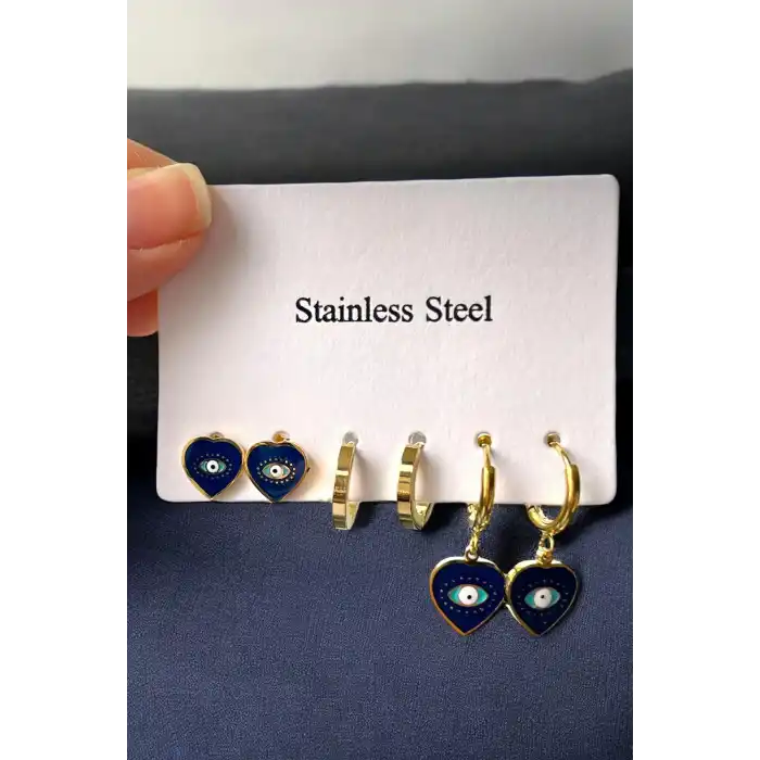 Altın Renk 6lı Karışık Figürlü Çelik Küpe Set