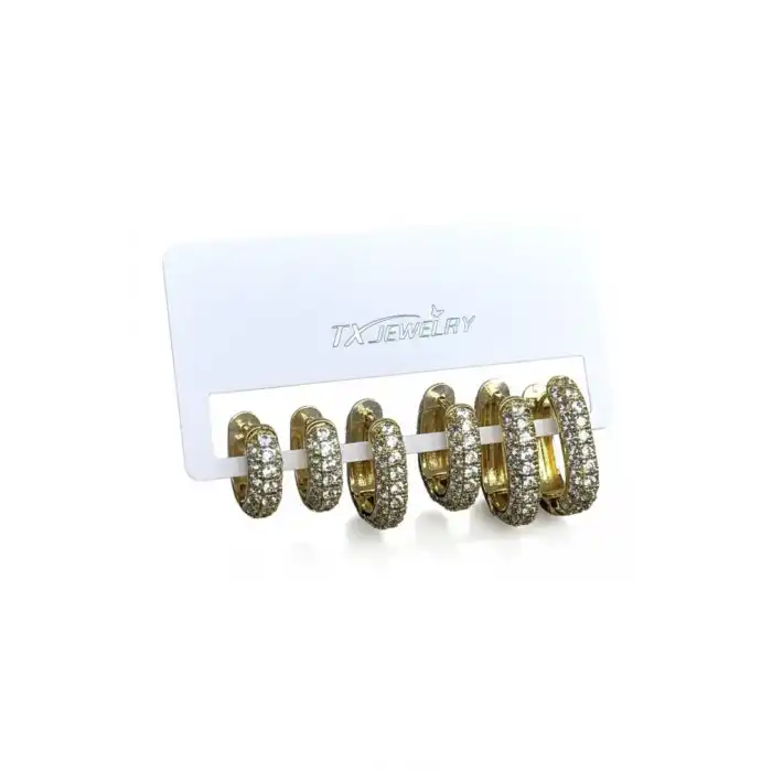 Altın Renk 6lı Taş Detaylı TX 14K Altın Kaplama Küpe Set