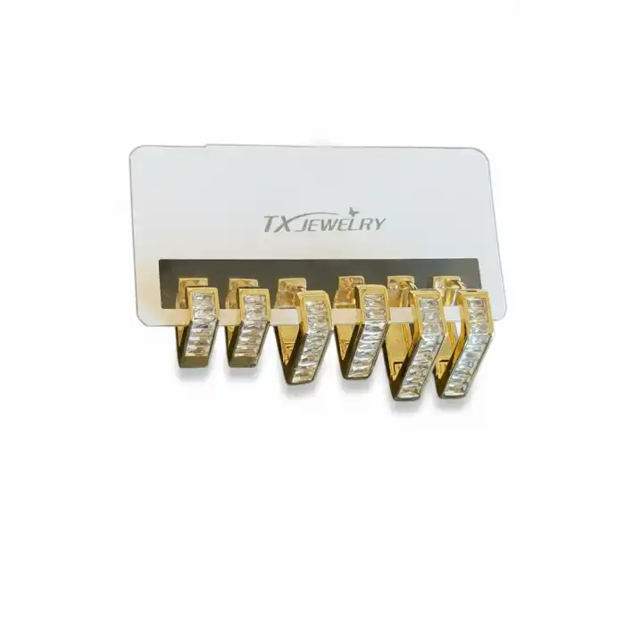 Altın Renk 6lı Taş Detaylı TX 14K Altın Kaplama Küpe Set