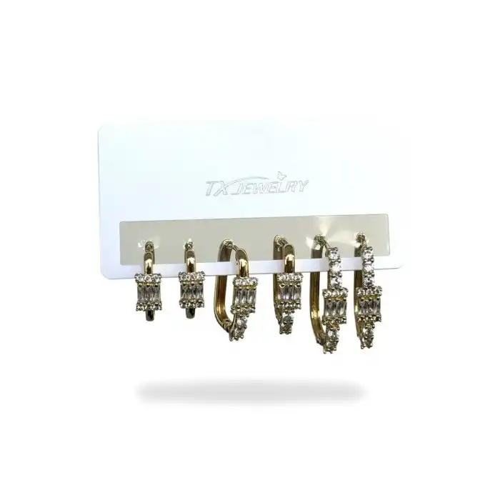 Altın Renk 6lı Taş Detaylı TX 14K Altın Kaplama Küpe Set