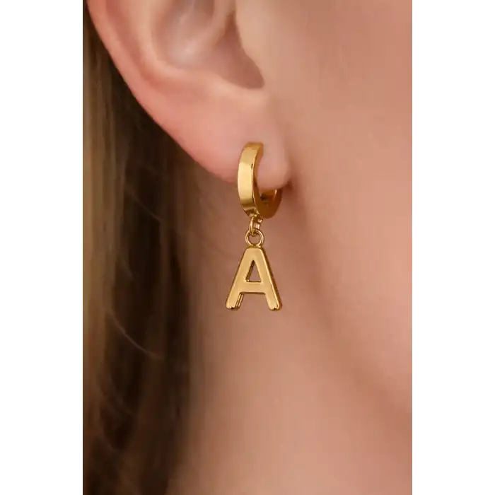 Altın Renk A Harf Çelik Küpe (Çift)