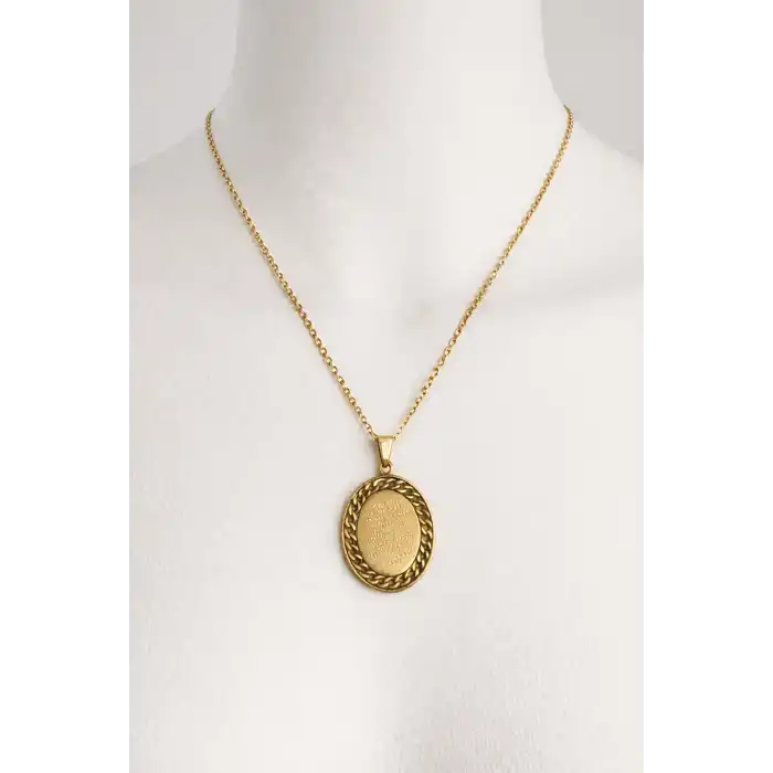 Altın Renk Ayet Yazılı Çelik Kolye