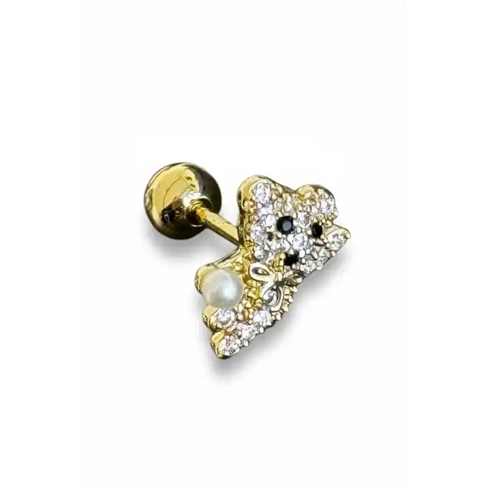 Altın Renk Ayıcık Figürlü Cerrahi Çelik Tragus/Kıkırdak Küpe/Piercing (Tek)