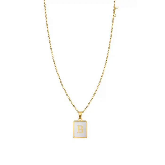 Altın Renk B Harf Çelik Kolye