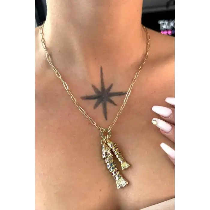 Altın Renk Balık Figürlü 14K Altın Kaplama VİP Kolye