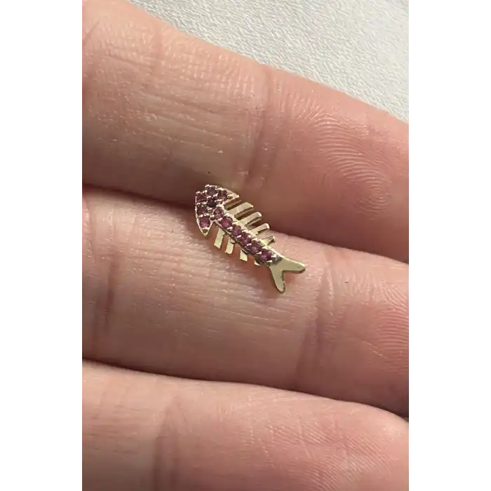 Altın Renk Balık Figürlü Taş Detaylı Cerrahi Çelik Tragus/Kıkırdak Küpe/Piercing (Tek)