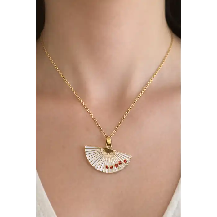 Altın Renk Beyaz Yelpaze Figürlü Çelik Kolye