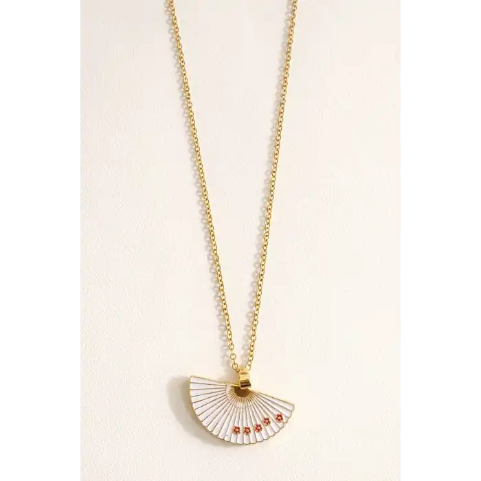 Altın Renk Beyaz Yelpaze Figürlü Çelik Kolye