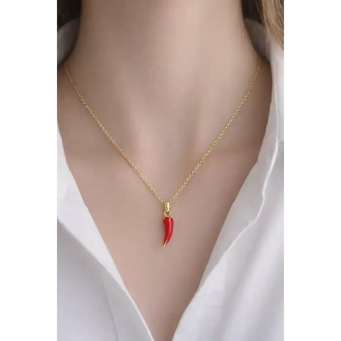 Altın Renk Biber Figürlü Çelik Şans Kolye