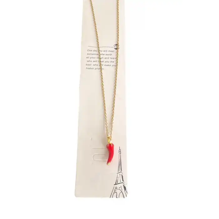 Altın Renk Biber Figürlü Çelik Şans Kolye