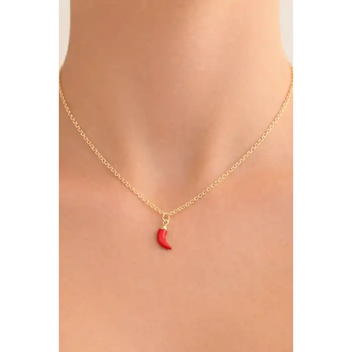 Altın Renk Biber Figürlü Çelik Şans Kolyesi