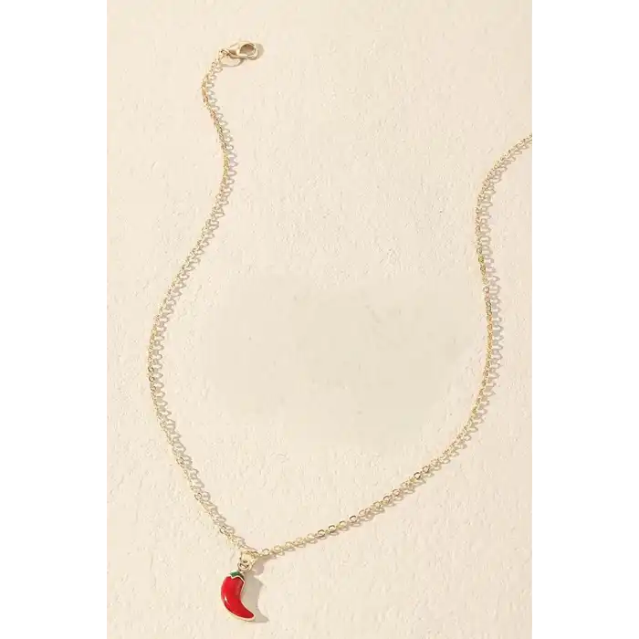 Altın Renk Biber Figürlü Çelik Şans Kolyesi