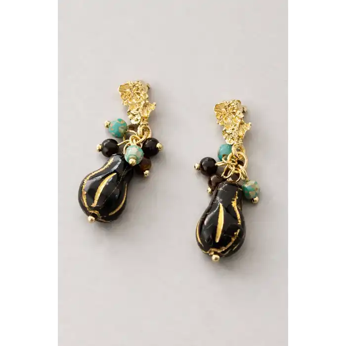 Altın Renk Boncuk Detaylı Küpe (Çift)