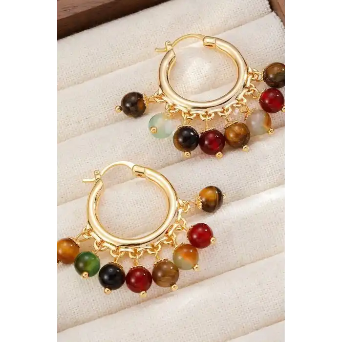 Altın Renk Boncuk Detaylı Küpe (Çift)