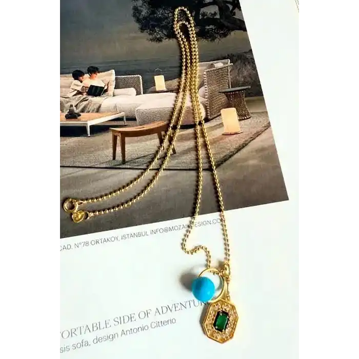 Altın Renk Boncuk Ve Taş Detaylı Serenay Kolyesi